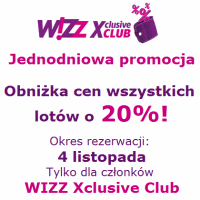 Wizz Air: 20% zniżki na wszystkie loty (bilety od 3 PLN)