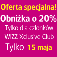 Tylko 15 maja 20% obniżki w Wizz Air (loty już od 3 PLN!)