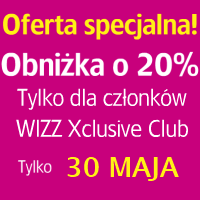Tylko 30 maja 20% obniżki w Wizz Air (loty już od 3 PLN!)