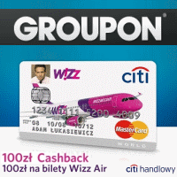 Citi Wizz karta i Groupon: 296 PLN bonusu, czyli 100 PLN na loty + 100 PLN premii + zwolnienie z opłaty rocznej 96 PLN