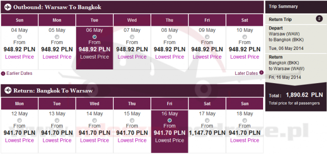 Loty do Bangkoku