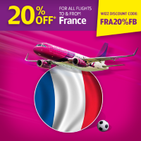 Kod rabatowy na loty Wizz Air do/z Francji (tylko do 22.00). Loty już od 33.20 zł OW!
