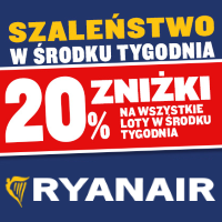 Ryanair: 20% zniżki (tylko do końca poniedziałku)