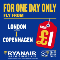 Ryanair: bilety z Londynu do Kopenhagi za… 1 funta!