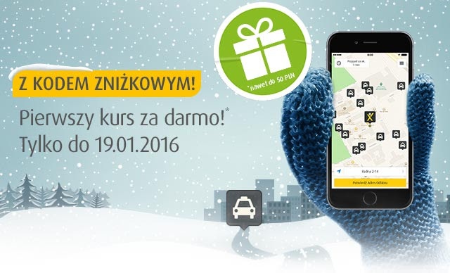 50 PLN na pierwszy kurs taksówką (tylko do wtorku!)