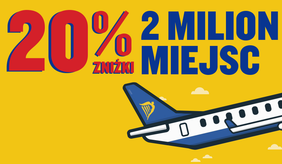Ryanair: 2 miliony biletów z rabatem do 20%! [TYLKO DZISIAJ]